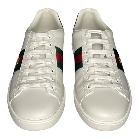 Gucci Ace Bee Sneakers Size 38 White Leather Red/Green Snake Heel w/ Box, Extras - Picture 7 of 16